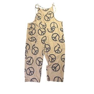 Stylish Beige Peace Sign Women's Overalls